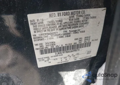 2010 Lincoln Mks Ecoboost from USA, damaged, VIN 1LNHL9FT8AG609874